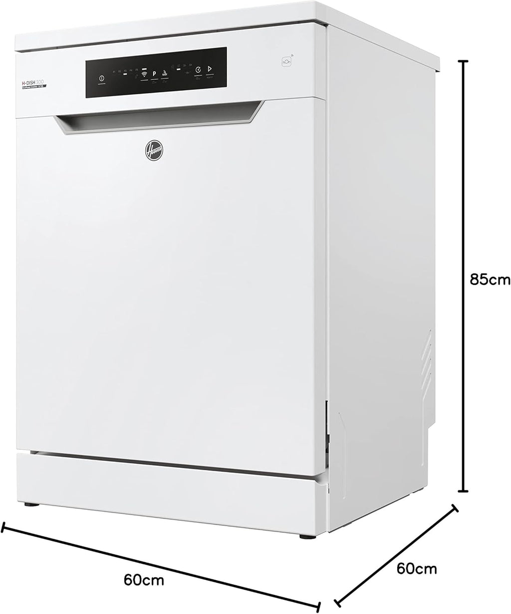 Hoover HF 4C6F0PW Geschirrspüler; 14 Maßgedecke; Freistehend, 60 cm breit; Energieeffizienzklasse C; Smarte Bedienung mit WiFi + Bluetooth-Technologie