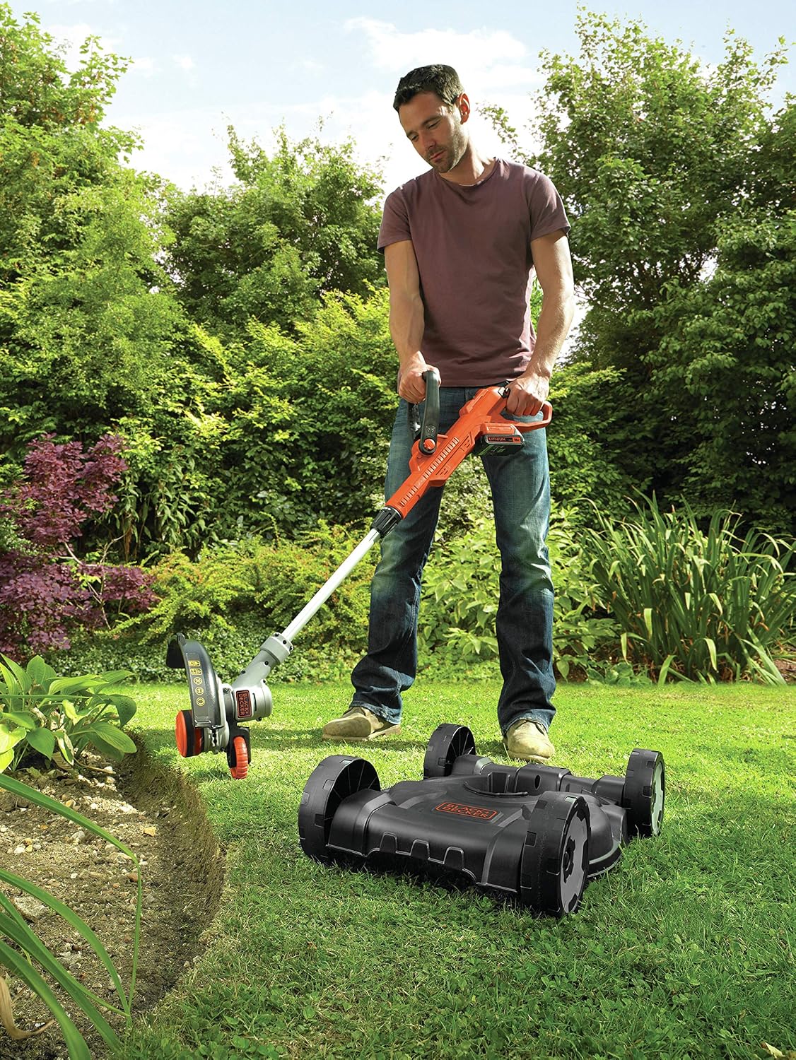 BLACK+DECKER 3-in-1 Multi-Trimmer-Set Rasentrimmer mit Akku Rasenkantenschneider (18V 2,0Ah Rasentrimmer mit Rasenmäheraufsatz, speziell für kleinste Rasenflächen und schwieriges Gelände) STC1820CM
