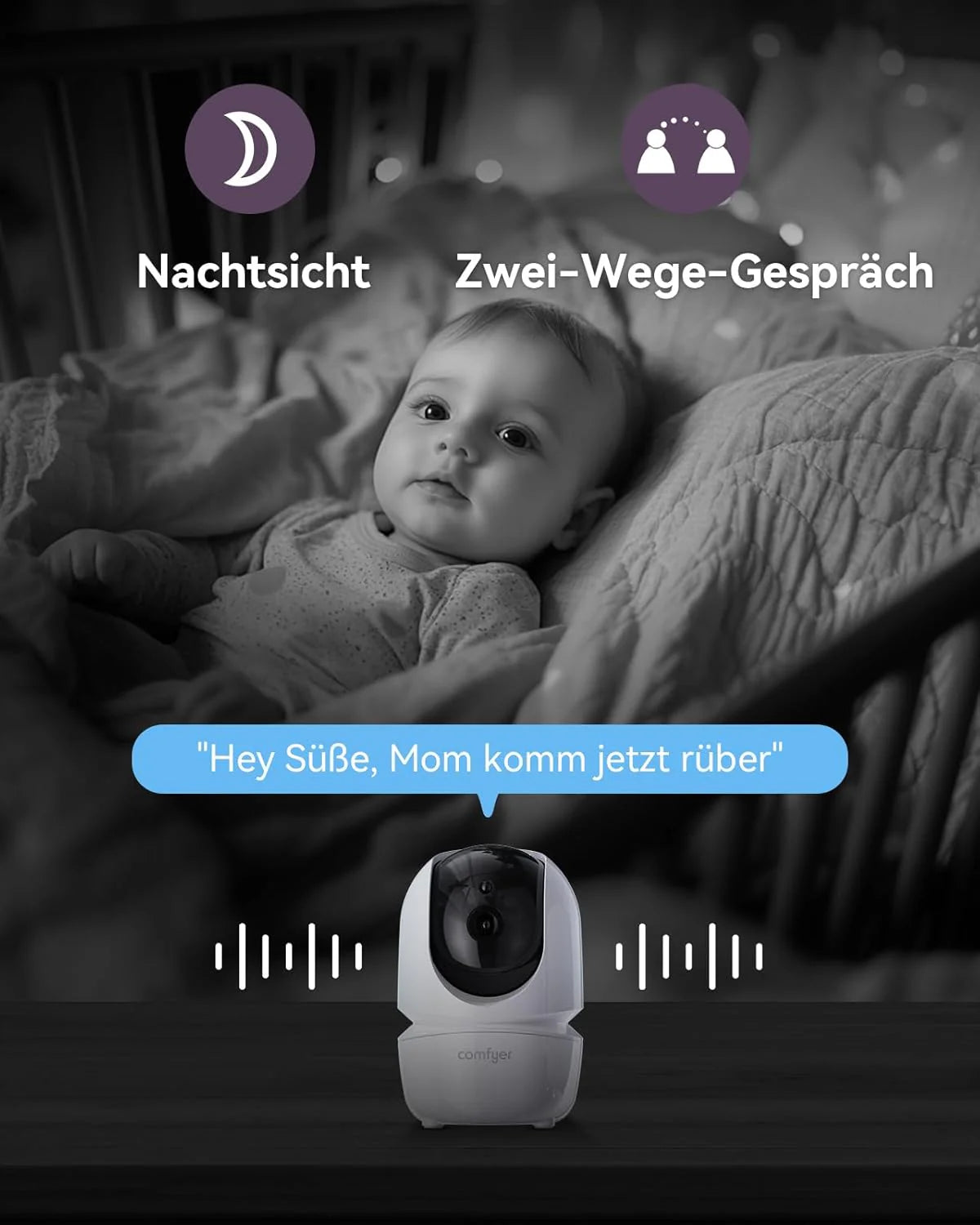 Comfyer Split-Screen Babyphone mit 2 Kameras, 7 HD 720P Video Babyphone ohne WLAN mit Halterung, IR-Nachtsicht Weitwinkelobjektiv Vox-Modus 2-Wege-Audio 960 Fuß Reichweite Videoüberwachungsgeräte