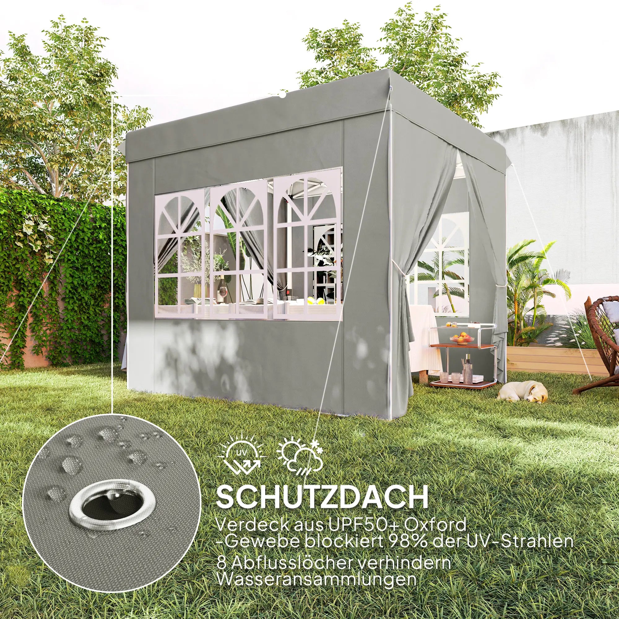 Outsunny Faltpavillon 2,5×2,5 m mit UV-Schutz & Seitenteilen