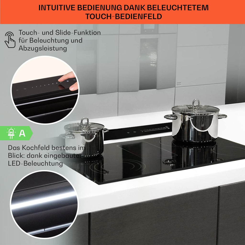 Klarstein Downdraft-Dunstabzugshaube, Versenkbare Abzugshaube, Leise Dunstabzugshauben mit Filter, Dunstabzugshaube 60cm, Umluft/Abluft Dunsthaube mit 10 Stufen, Dunstabzug 576 m³/h Luftstrom