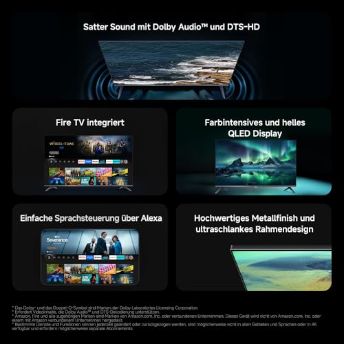 Xiaomi TV F Pro 32, 32 Zoll (81 cm), QLED, Smart TV, Fire OS7, Triple Tuner DVB-C/S/S2/T/T2,Dolby Audio™, DTS Virtual:X, DTS-HD, Sprachsteuerung mit Alexa, Kompatibel mit Apple AirPlay