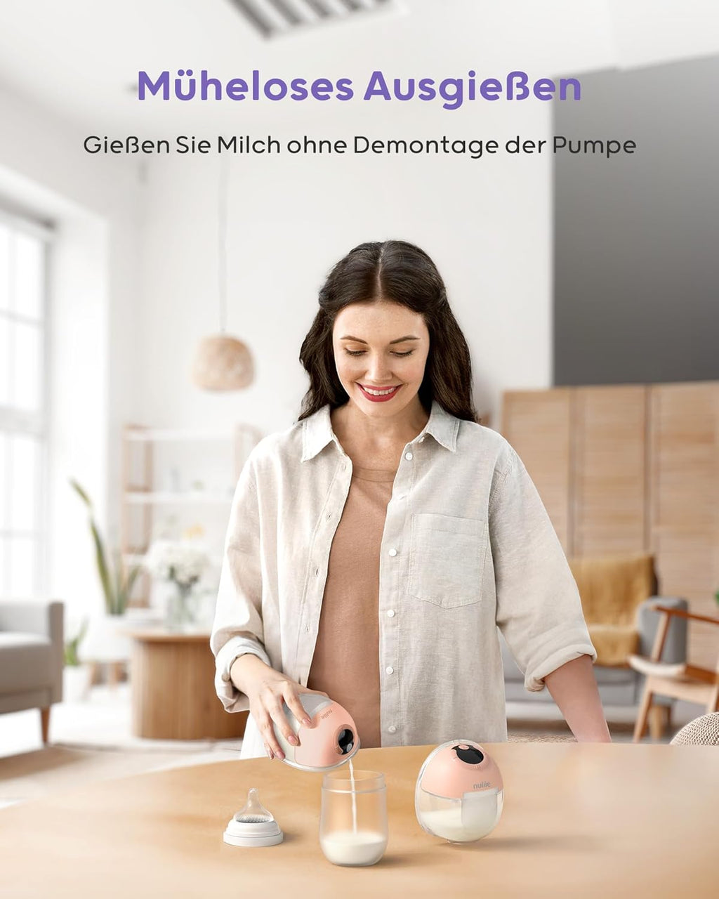 Nuliie Milchpumpe Elektrisch tragbare S32, Elektrische milchpumpe freihändig 4 Modi 9 Stufen mit 18/21/24 mm komfortabler Flansch, Privat, mit Ersatzzubehör im Lieferumfang (2Packs, Weiß)