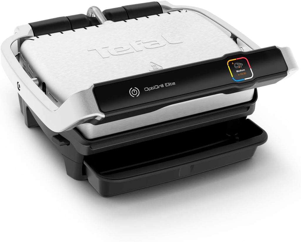 Tefal OptiGrill Elite Kontaktgrill, 12 Programme, Digitales Display mit Garstufenanzeige, Abnehmbare Platten, Elektrogrill, Edelstahl, GC750D16