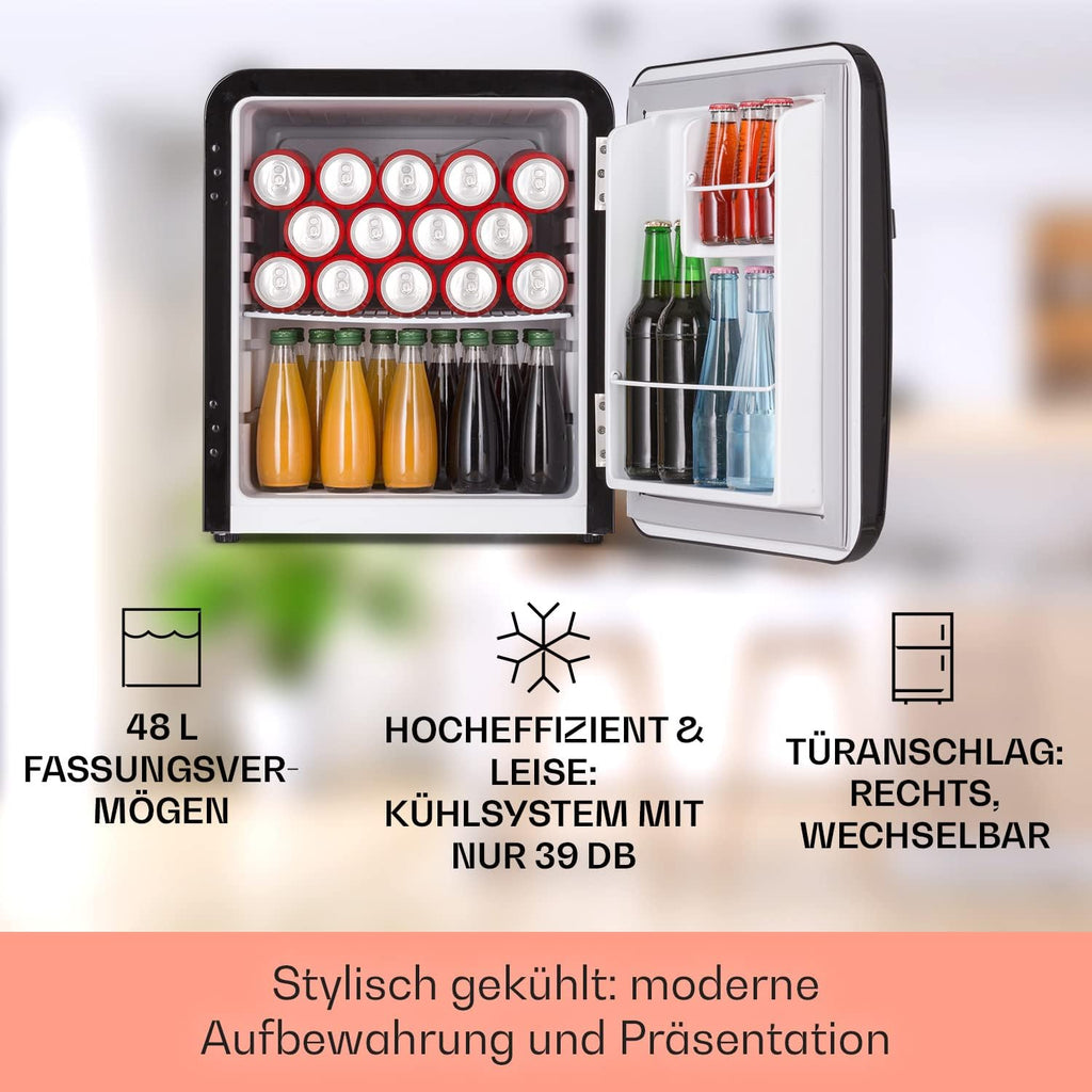 Klarstein Audrey Mini - kleiner Kühlschrank, kompakte Mini-Bar, freistehend, Kompressionskühlung, Fassungsvermögen, Kühlung: 0-10 °C, Mini-Kühlschrank mit 70 Liter Fassungsvermögen, rot