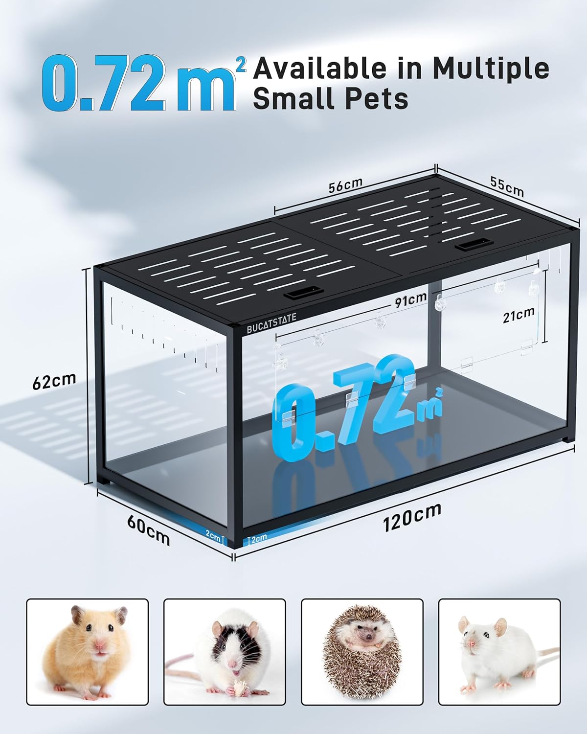BUCATSTATE Hamsterkäfig 3,0: Metall Rattenkäfig Kleintierkäfig Groß Stapelbar mit Einfacher Montage 120L x 60W x 62H cm für Nager, Mäuse, Zwerghamster (0,72m², Weiß)