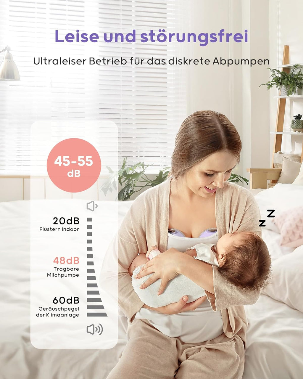 Nuliie Milchpumpe Elektrisch tragbare S32, Elektrische milchpumpe freihändig 4 Modi 9 Stufen mit 18/21/24 mm komfortabler Flansch, Privat, mit Ersatzzubehör im Lieferumfang (2Packs, Weiß)