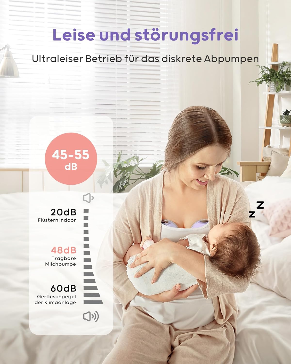 Nuliie Milchpumpe Elektrisch tragbare S32, Elektrische milchpumpe freihändig 4 Modi 9 Stufen mit 18/21/24 mm komfortabler Flansch, Privat, mit Ersatzzubehör im Lieferumfang (2Packs, Weiß)