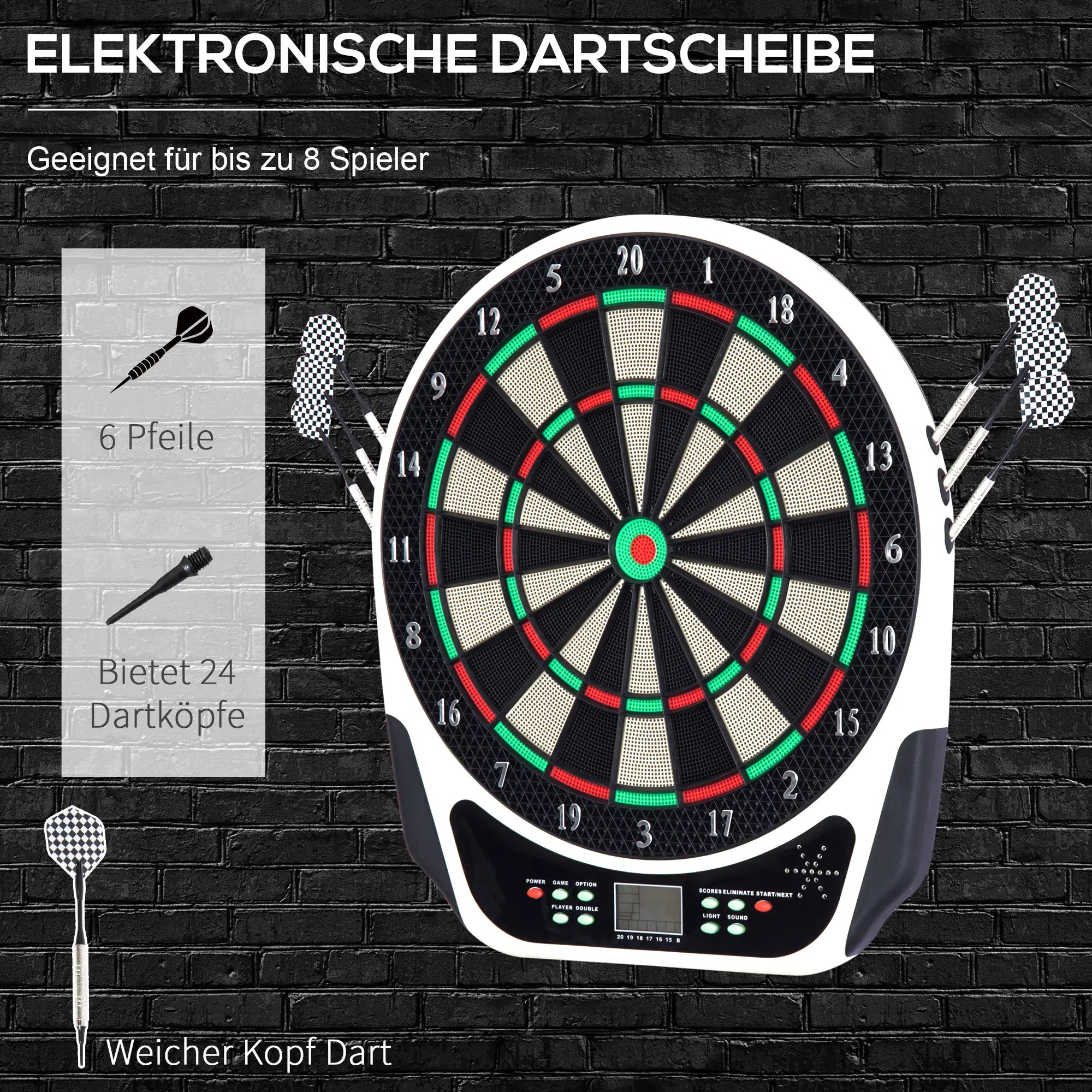 HOMCOM Elektronische Dartscheibe 18 Spiele 8 Spieler LCD Display