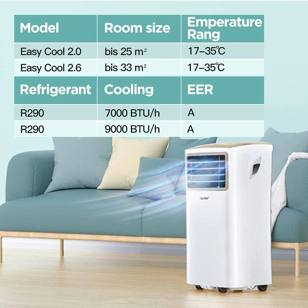 Comfee Mobiles Klimagert Easy Cool 2.0, 7000 BTU 2,0kW, Kühlen&Ventilieren&Entfeuchten, Raumgre bis 68m(25㎡), APP-Steuerung/Alexa/Google Home/IFTTT, Mobile Klimaanlage mit Abluftschlauch