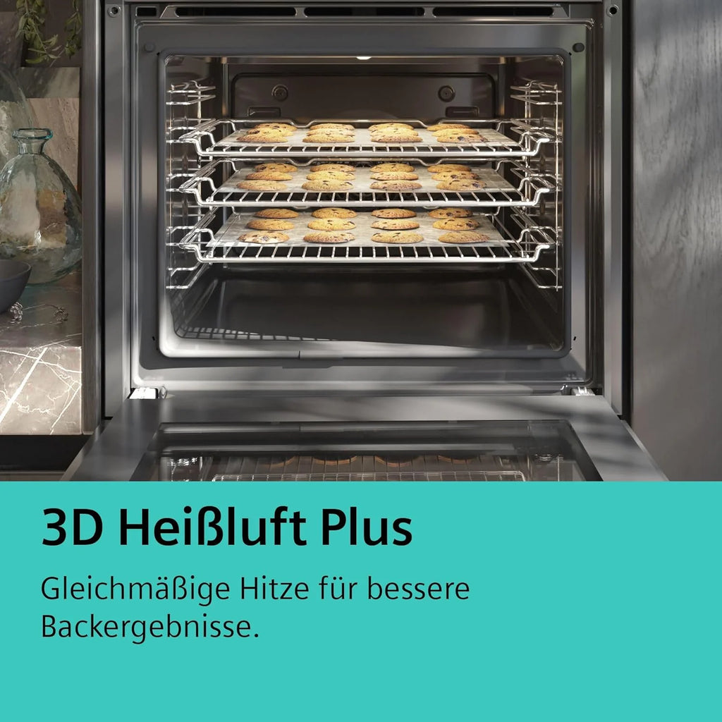 Siemens EQ211KAAB Einbau-Herd-Set iQ300, Integrierbare Herd-Kochfeld-Kombination 60 cm breit, Schnellaufheizung, granit Glanz Emaille, 3D Heißluft, Bräterzone, Schwarz