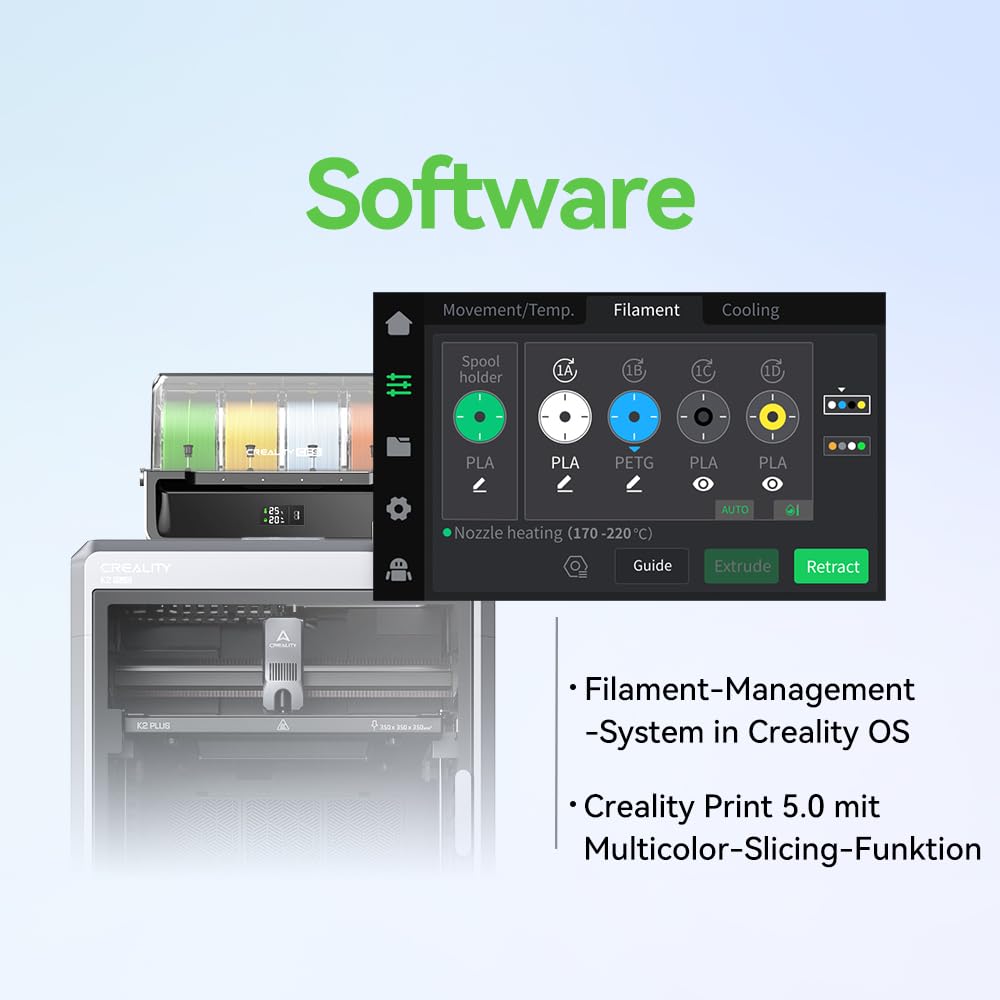 Creality K2 Plus Combo 3D-Drucker, 16-Farben Multimaterial-Druck, 350³mm XXL-Bauraum, Servo-Direktantrieb, Dual-KI-Kameras, Ultra-Leise