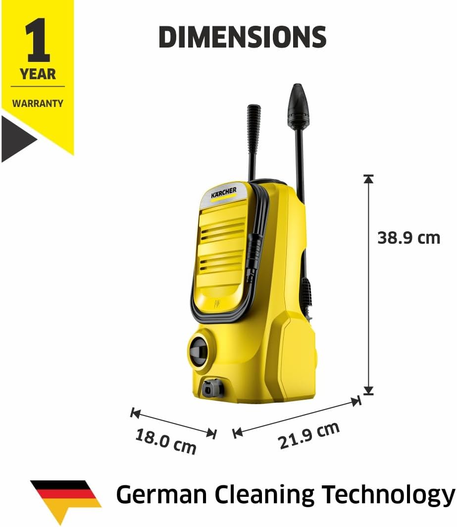 Krcher Hochdruckreiniger K Mini, leicht und kompakt, Druck: max. 110 bar, Durchfluss: 360 l/h, Flche: 20 m/h, Gewicht: 3,93 kg, Hochdruckpistole, Dreckfrser, Strahlrohr, Wasserfilter,Schwarz, Gelb