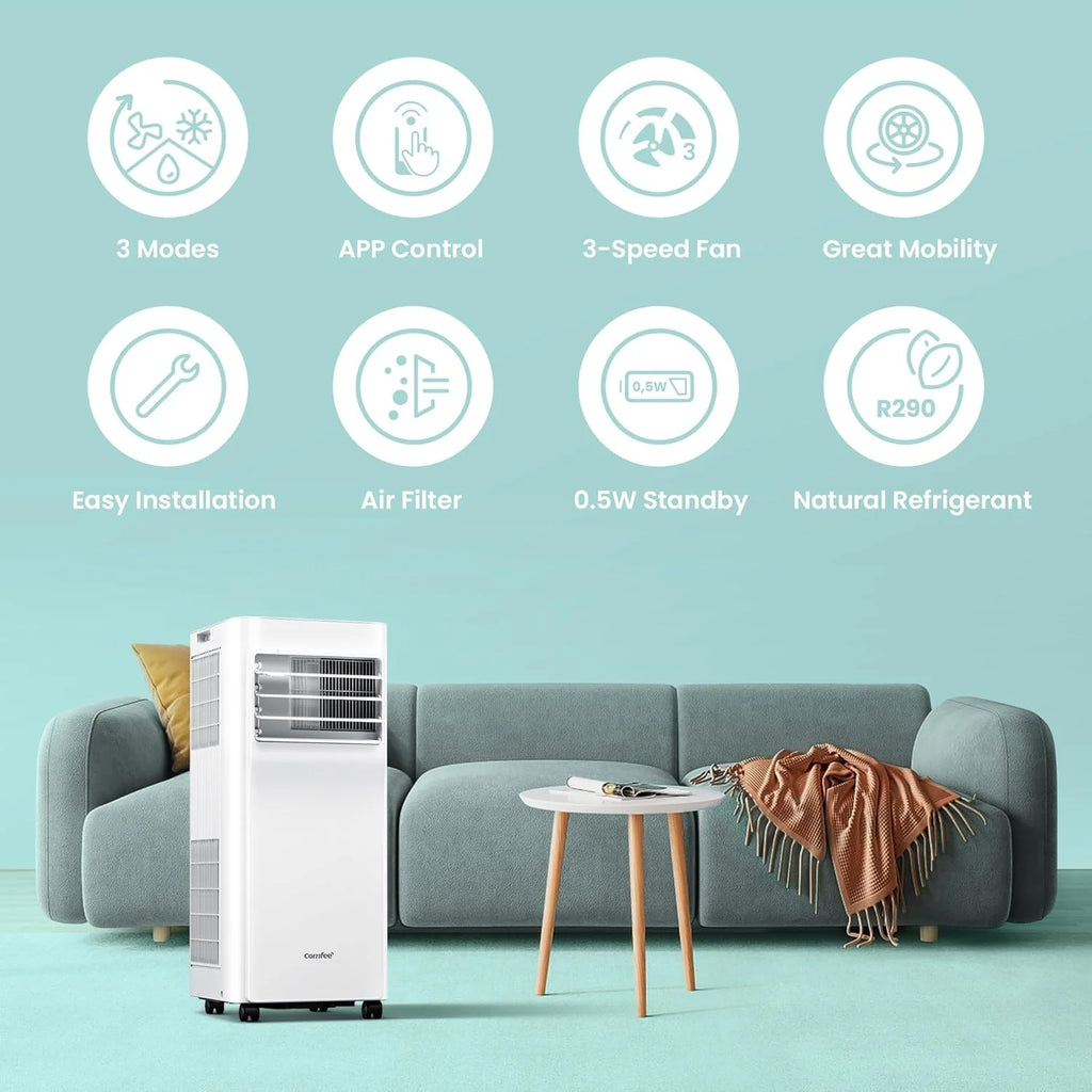 Comfee Mobiles Klimagert Easy Cool 2.0, 7000 BTU 2,0kW, Kühlen&Ventilieren&Entfeuchten, Raumgre bis 68m(25㎡), APP-Steuerung/Alexa/Google Home/IFTTT, Mobile Klimaanlage mit Abluftschlauch