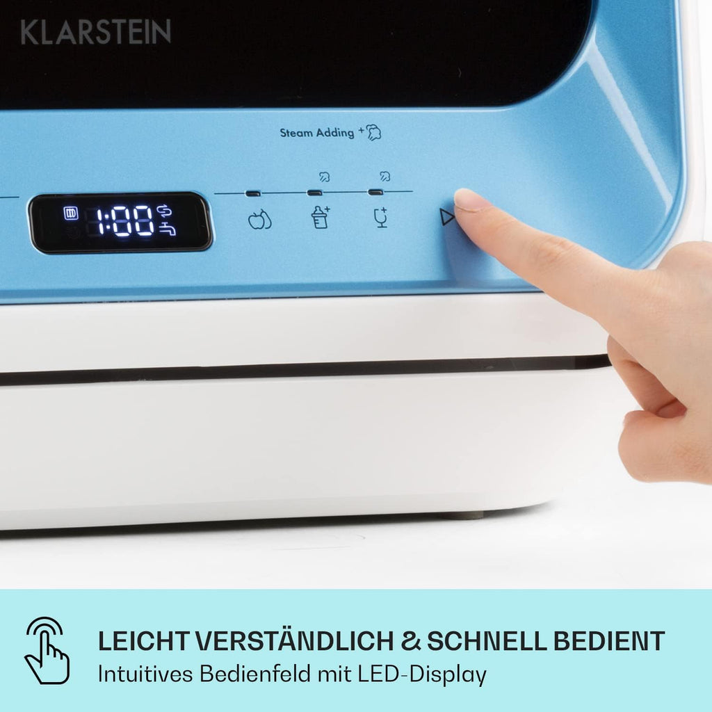 Klarstein  ia Mini Geschirrspüler, Spülmaschine mit Platz für 2 Maßgedecke, 6 Programme, 5 L Wasser benötigt, LED-Display, Touch, Tischgeschirrspüler inkl. Zubehör, schwarz