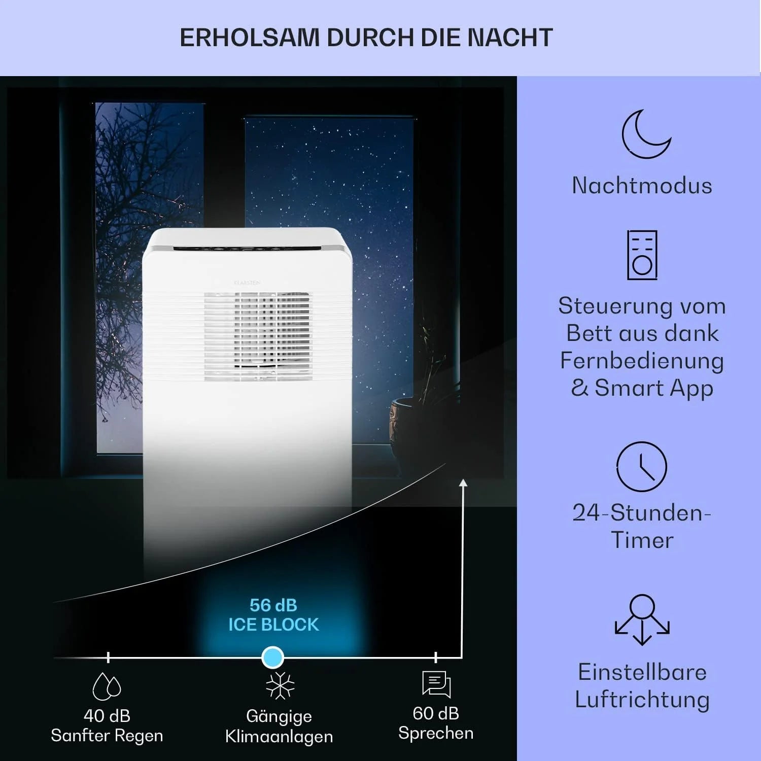 Klarstein Mobile Klimaanlage mit Abluftschlauch, 3-in-1 Klimagerät mit Ventilator, Luftentfeuchter & Nachtmodus, Kleine & Portable Klimaanlage für Wohnung & Büro, 12000 BTU Niedrig Verbrauch