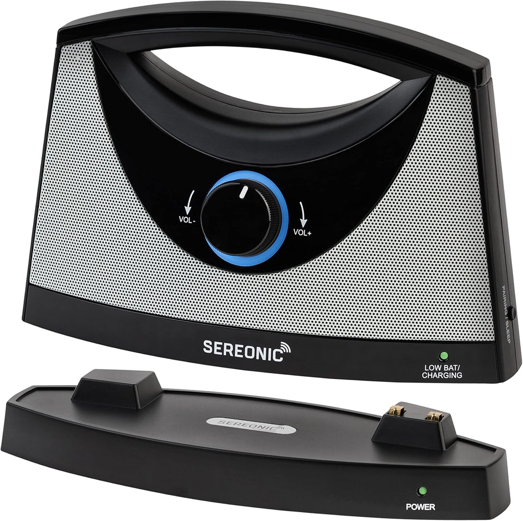 SEREONIC Tragbare Kabellose TV Lautsprecher für Smart TV – Idealer Lautsprecher für Fernseher ohne Dröhnenden Klang – Kabelloser TV Lautsprecher für Hörbeeinträchtigte und Senioren – Reichweite 30 m