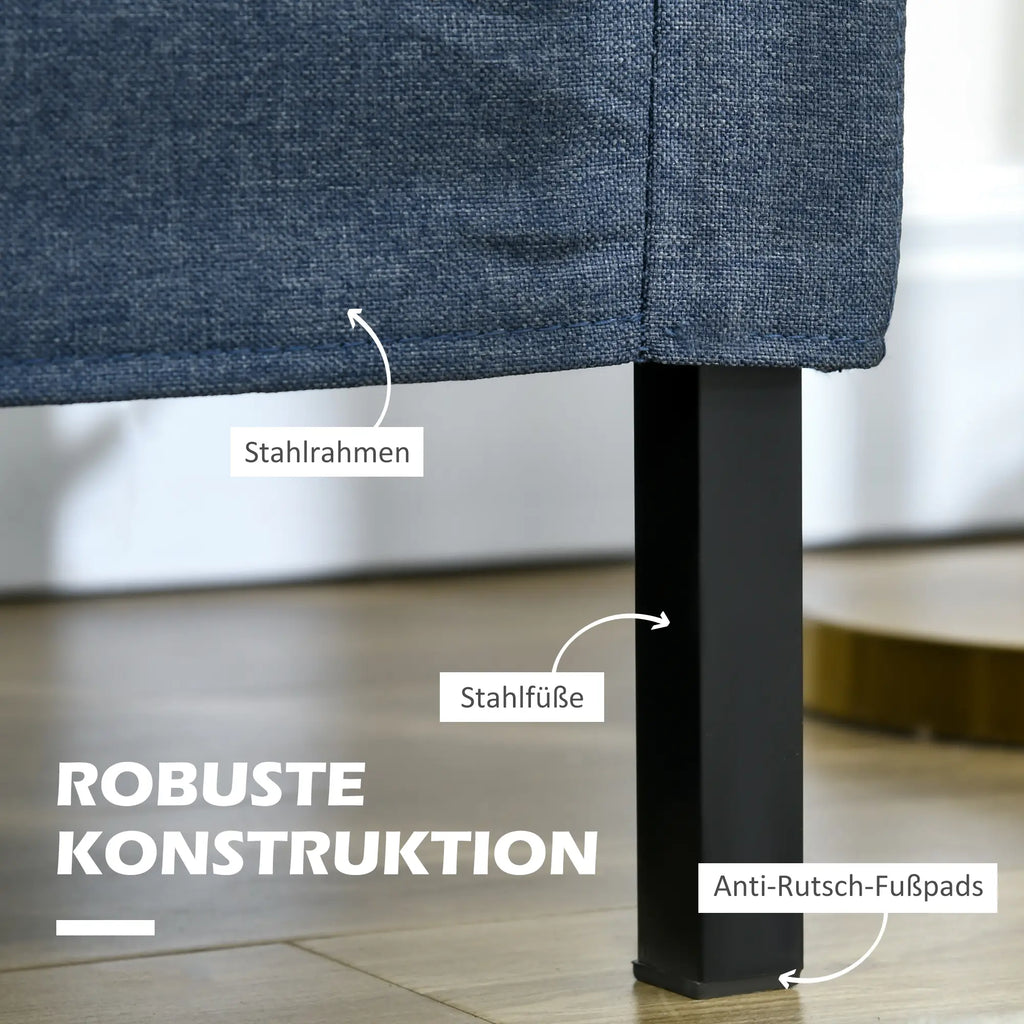 HOMCOM 2-Sitzer Sofa mit Leinenoptik & Stahlbeinen, Dunkelblau