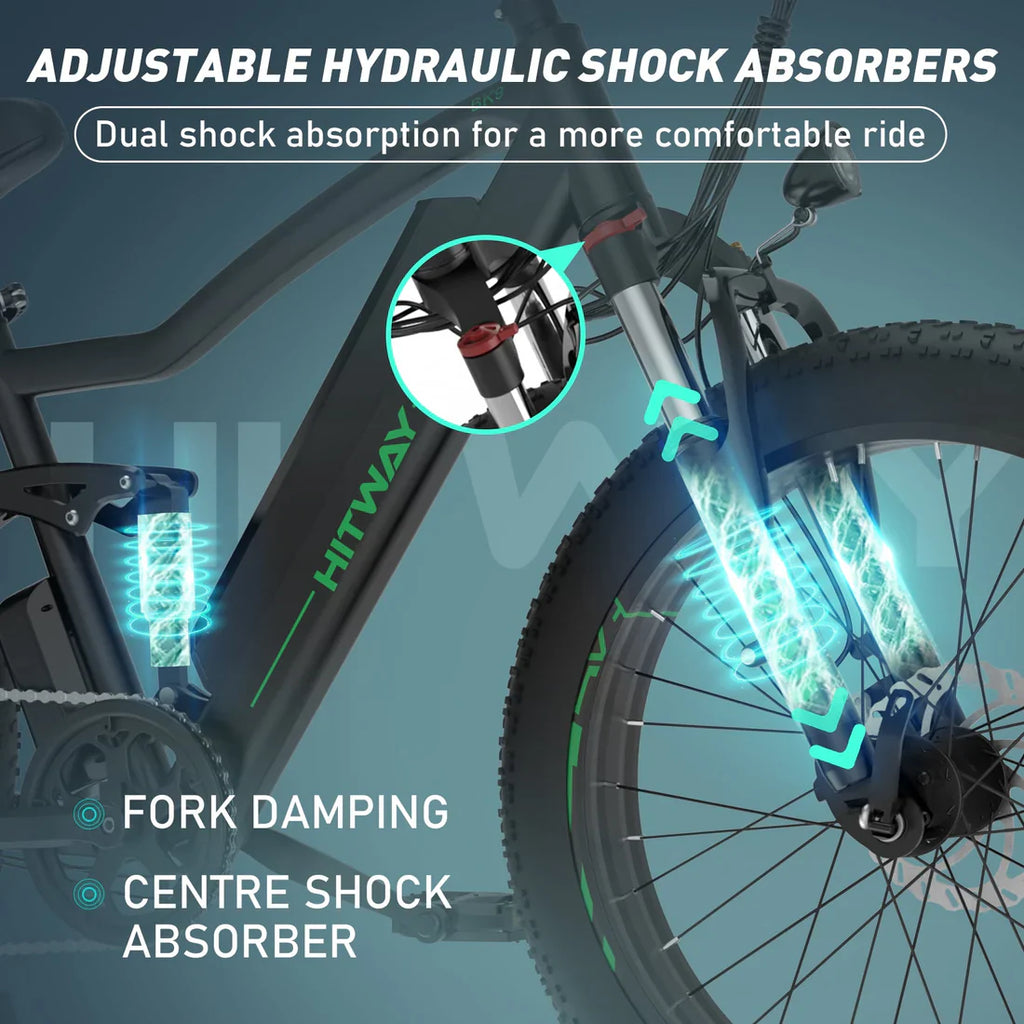 Hitway BK9 E-Bike - 500W Motor, 48V 15Ah, 26 x 4.0 Fat Tire - All-Terrain Mountain E-Bike