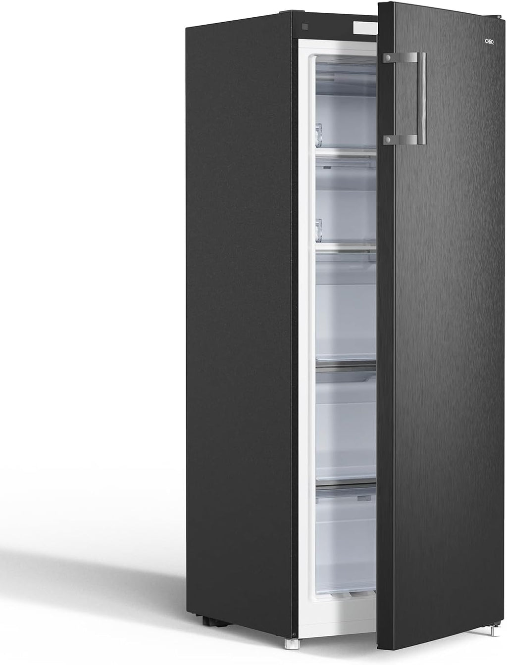 CHiQ FSD166NE4E Gefrierschrank 166 L, No Frost Technologie, Wechselbarer Türanschlag, Schwarzer Edelstahl, 144cm Höhe