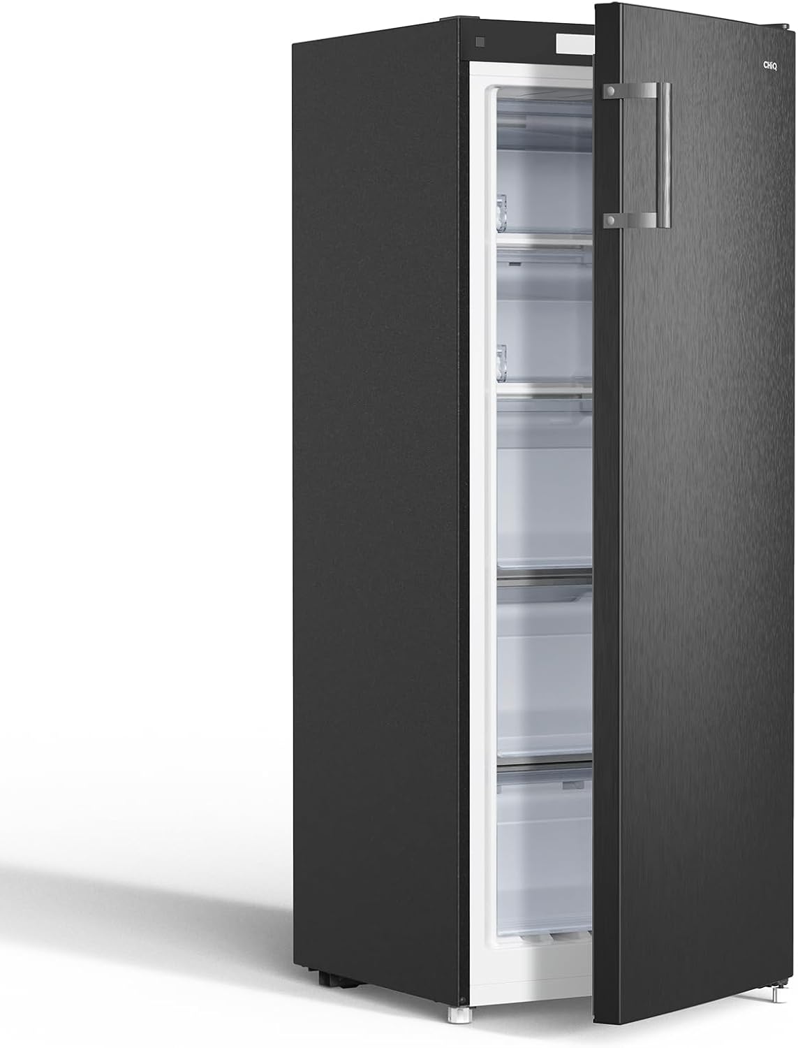 CHiQ FSD166NE4E Gefrierschrank 166 L, No Frost Technologie, Wechselbarer Türanschlag, Schwarzer Edelstahl, 144cm Höhe
