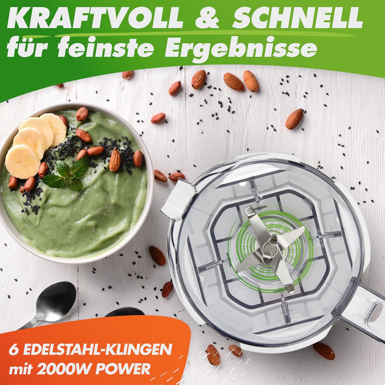 NUTRI-BLENDER MAX+ Hochleistungsmixer 2000W Standmixer Smoothie Hochleistung Smoothie-Maker Profi Mixer Blender - 2L Tritan, BPA-FREI, 9 Stufen, Digital-Timer Inkl. Smoothie Rezeptbuch