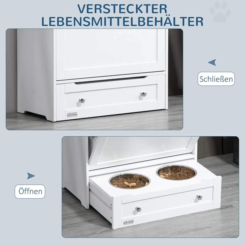 PawHut Futterstation Hund mit Schublade und Aufbewahrung Weiß