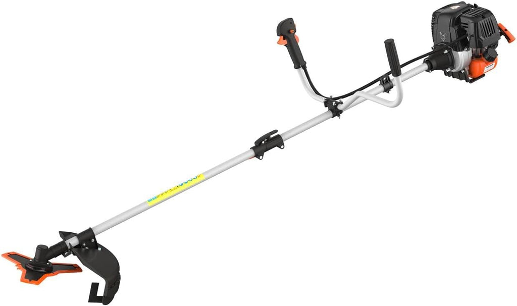FUXTEC Benzin Motorsense FX-4MS131, Rasentrimmer mit 4-Takt-Motor, 320 mm Schnittkreis, ergonomischer Zweihandgriff, Notstop-Schalter, leichtgewichtig, inkl. Profi-Tragegurt/Messer/Faden