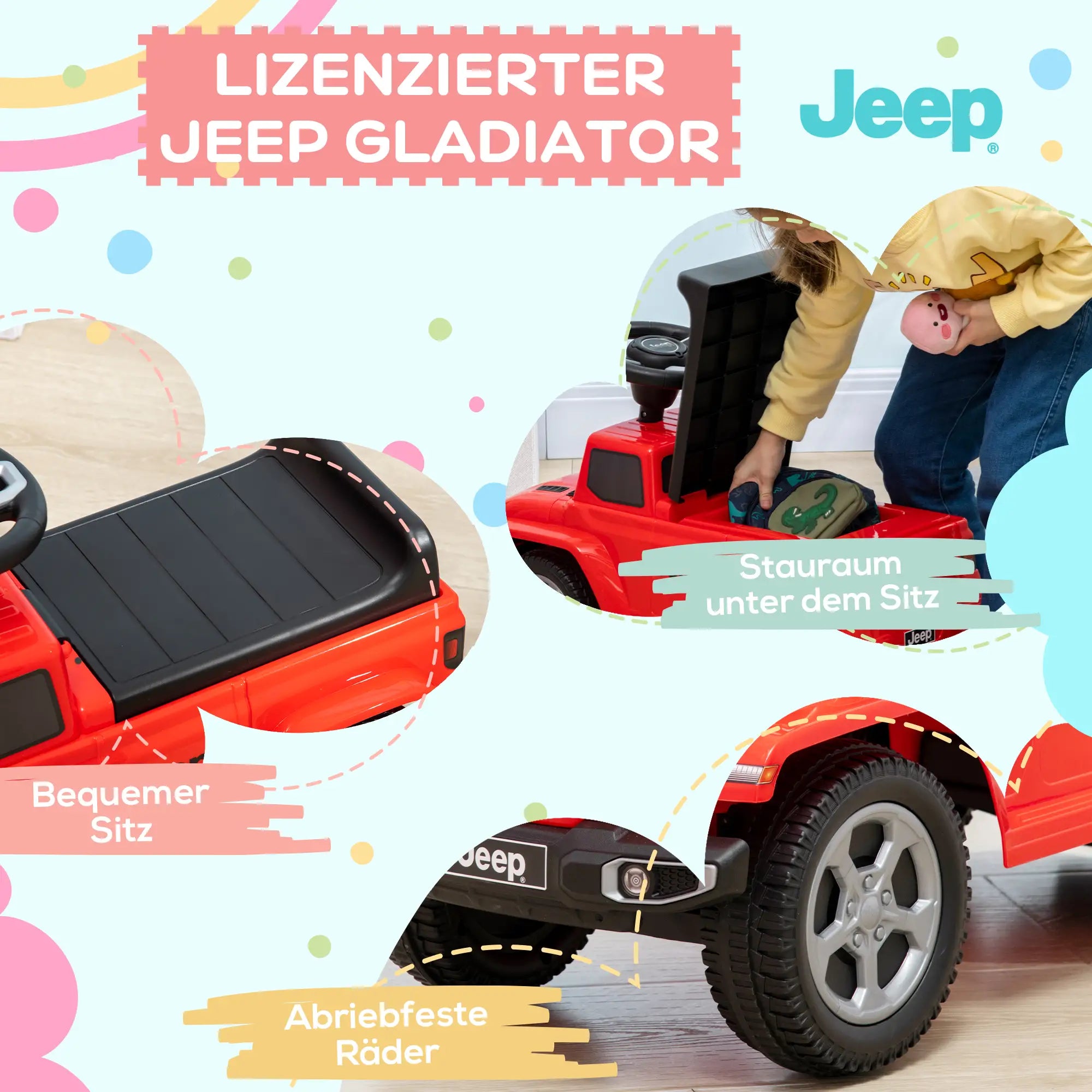 AIYAPLAY Rutschauto Kinderfahrzeug mit Stauraum & Kippschutz Rot