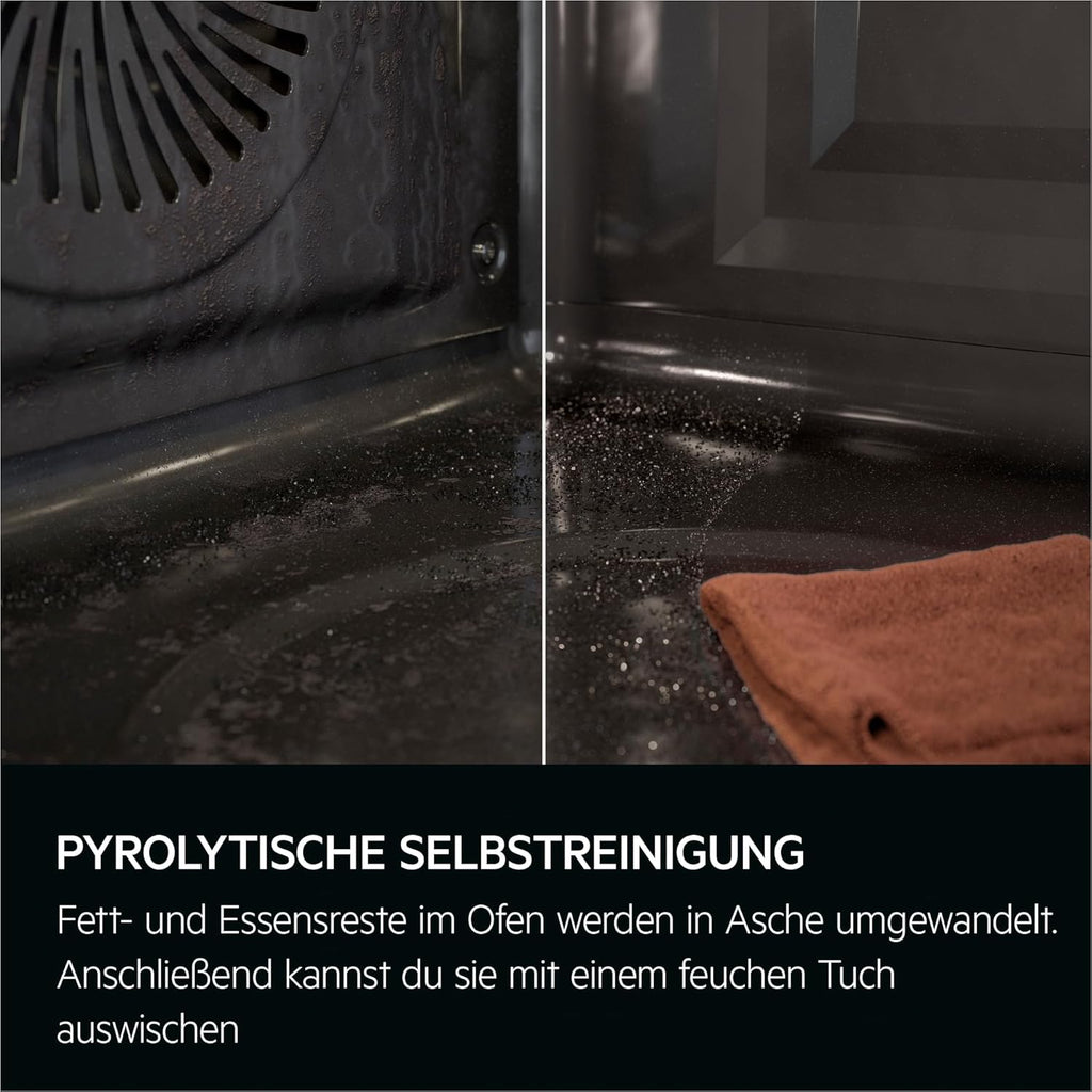 AEG Einbaubackofen – Serie 5 Ringheißluft: Gleichmäßige Garergebnisse auf 3 Ebenen – Pyrolyse Selbstreinigung – 25 Automatikprogramme – LED-Touchdisplay – Schnellaufheizung – Schwarz – BPE53516AB