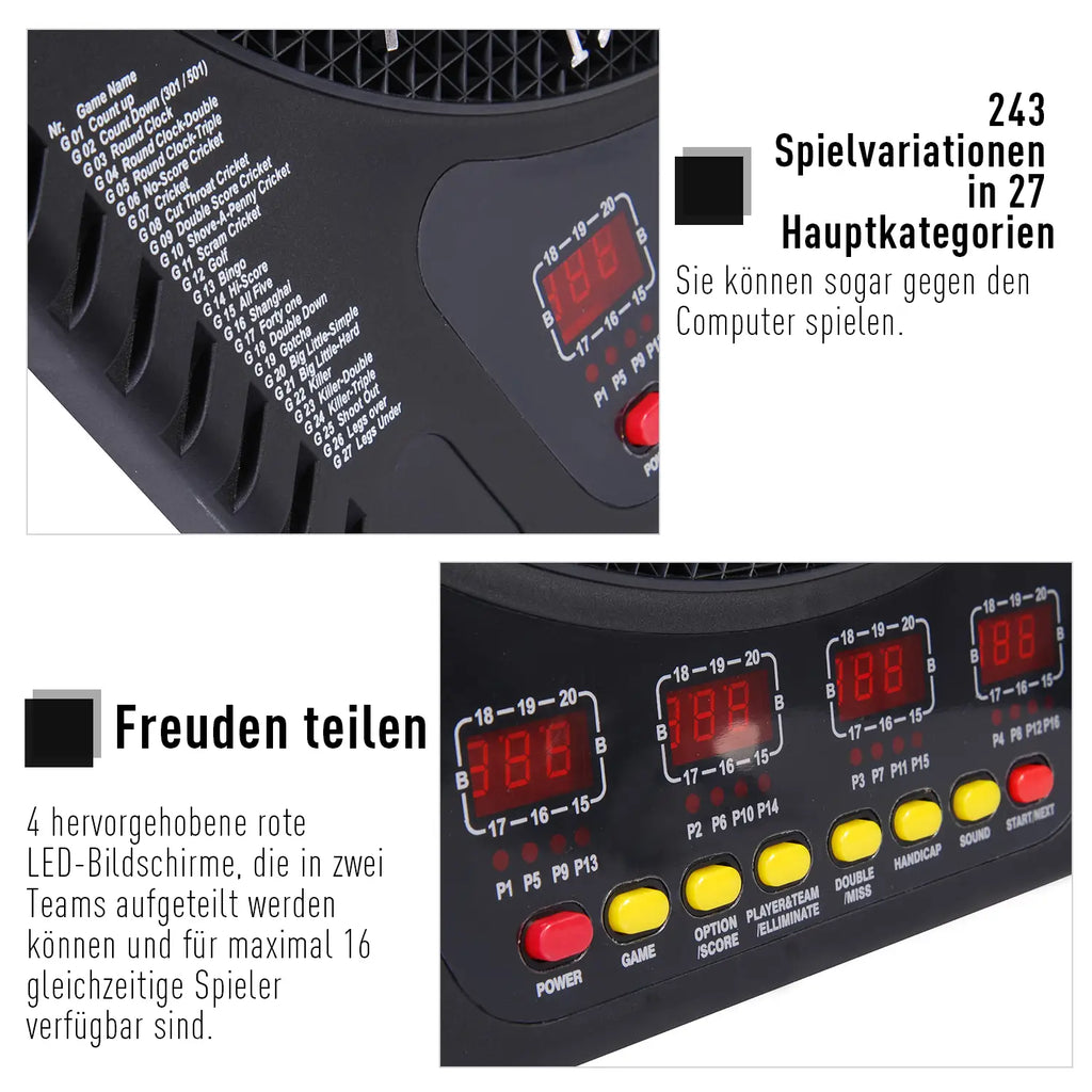 HOMCOM elektronische Dartscheibe Dartboard 27 Spiele 16 Spieler