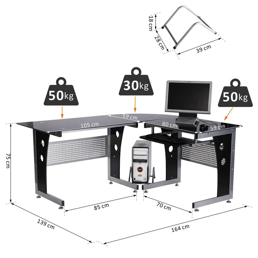 HOMCOM Eckschreibtisch L-Form mit Tastaturablage & PC-Tower-Halterung