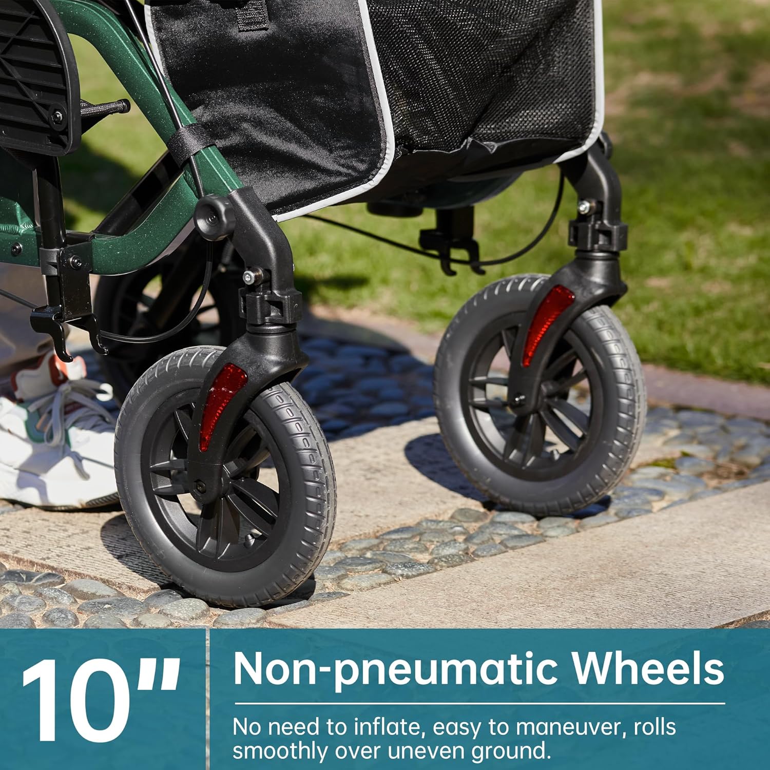 Geländegängiger 2-in-1-Rollator und Transportstuhl, zusammenklappbarer Rollstuhl mit luftlosen 10-Zoll-Rädern für Senioren, umkehrbare Rückenlehne und abnehmbare Fußstützen, blau