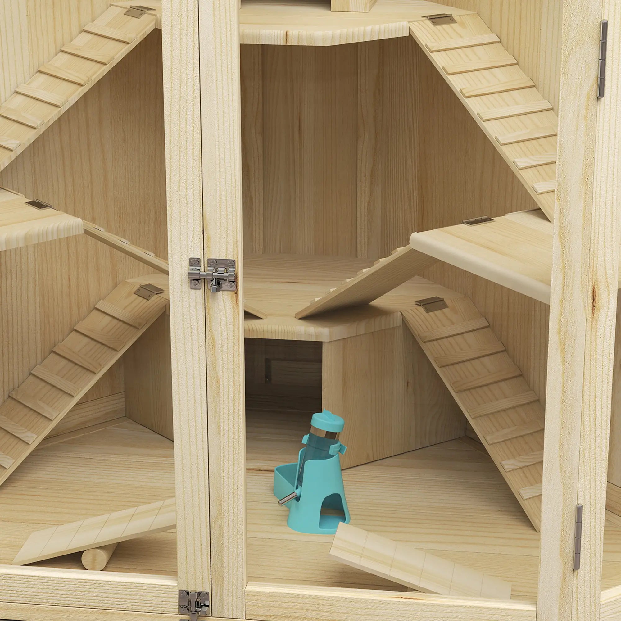 PawHut Hamsterkäfig Holz 4 Ebenen mit Zubehör und Sichtfenster