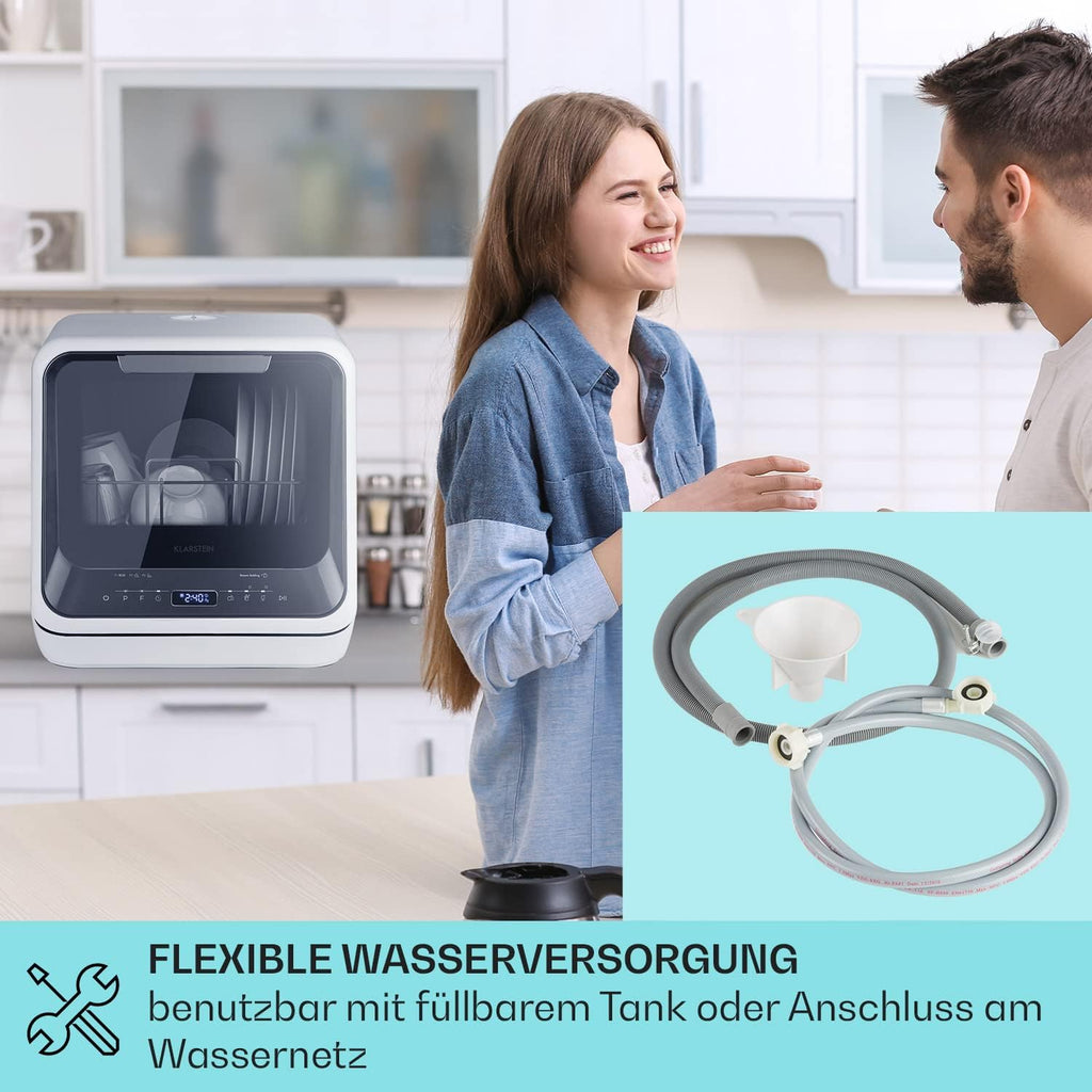 Klarstein  ia Mini Geschirrspüler, Spülmaschine mit Platz für 2 Maßgedecke, 6 Programme, 5 L Wasser benötigt, LED-Display, Touch, Tischgeschirrspüler inkl. Zubehör, schwarz