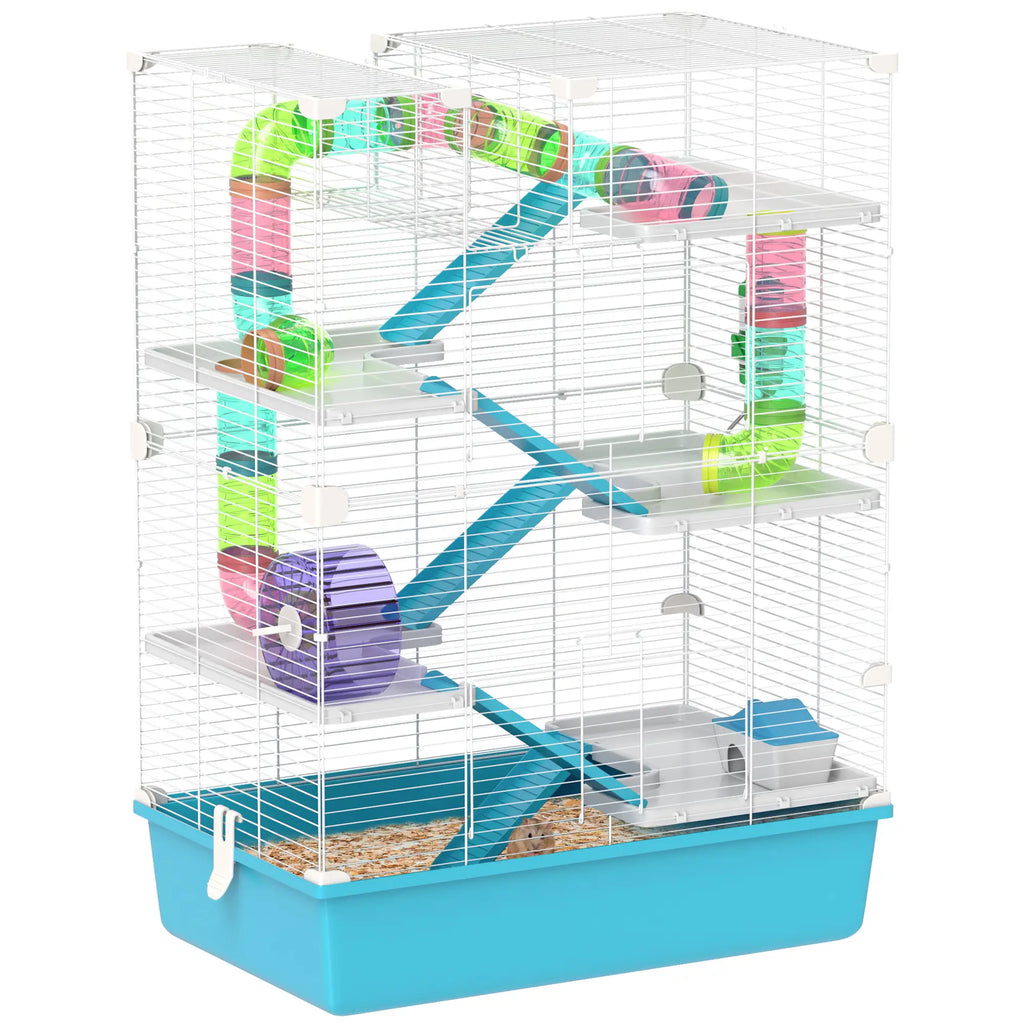 PawHut Hamsterkäfig Kleintierkäfig 6 Etagen Röhrensystem Doppel-Turm