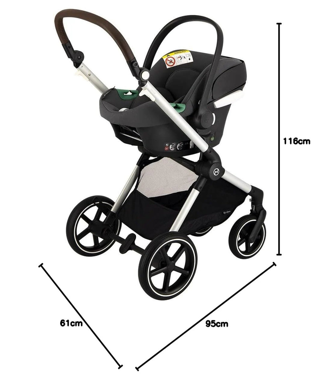 CYBEX Gold Kinderwagen EOS Lux 2-in-1 mit Babyschale Aton B2 i-Size und Babyschalen-Adapter, Reisesystem, Ab Geburt bis 22 kg (ca. 4 Jahre), Moon Black (Schwarz)