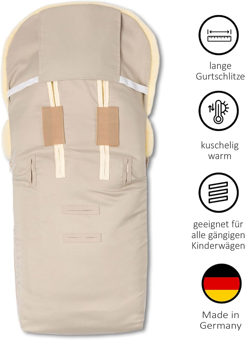 Hofbrucker Lammfell-Fußsack Putzi Kinderwagen, Buggy/Winterfußsack wind- & wasserabweisend/Warmer Fußsack Oberteil abnehmbar/echtes Lammfell/Made in Germany