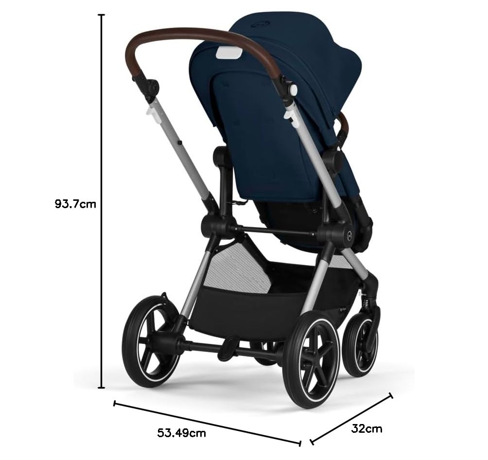 CYBEX Gold Kinderwagen EOS Lux 2-in-1 mit Babyschale Aton B2 i-Size und Babyschalen-Adapter, Reisesystem, Ab Geburt bis 22 kg (ca. 4 Jahre), Moon Black (Schwarz)