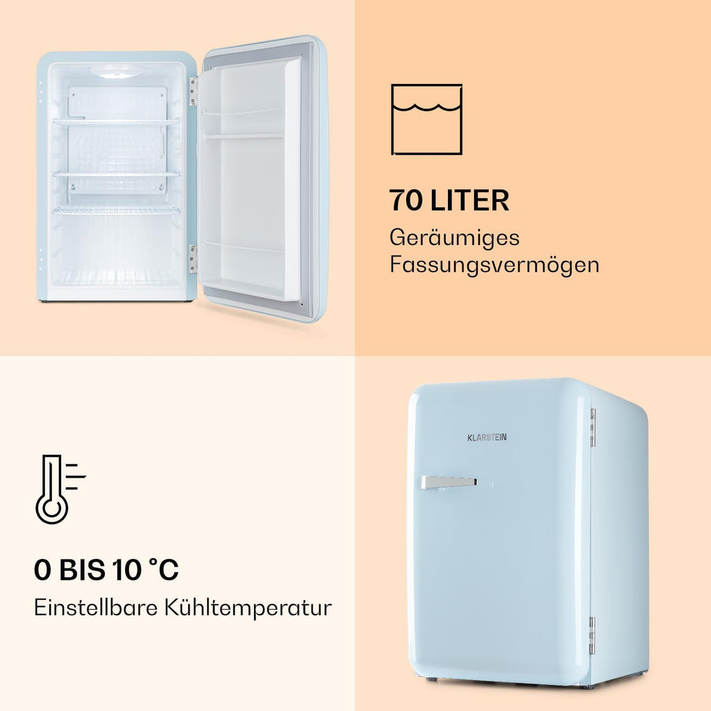 Klarstein Audrey Mini - kleiner Kühlschrank, kompakte Mini-Bar, freistehend, Kompressionskühlung, Fassungsvermögen, Kühlung: 0-10 °C, Mini-Kühlschrank mit 70 Liter Fassungsvermögen, rot