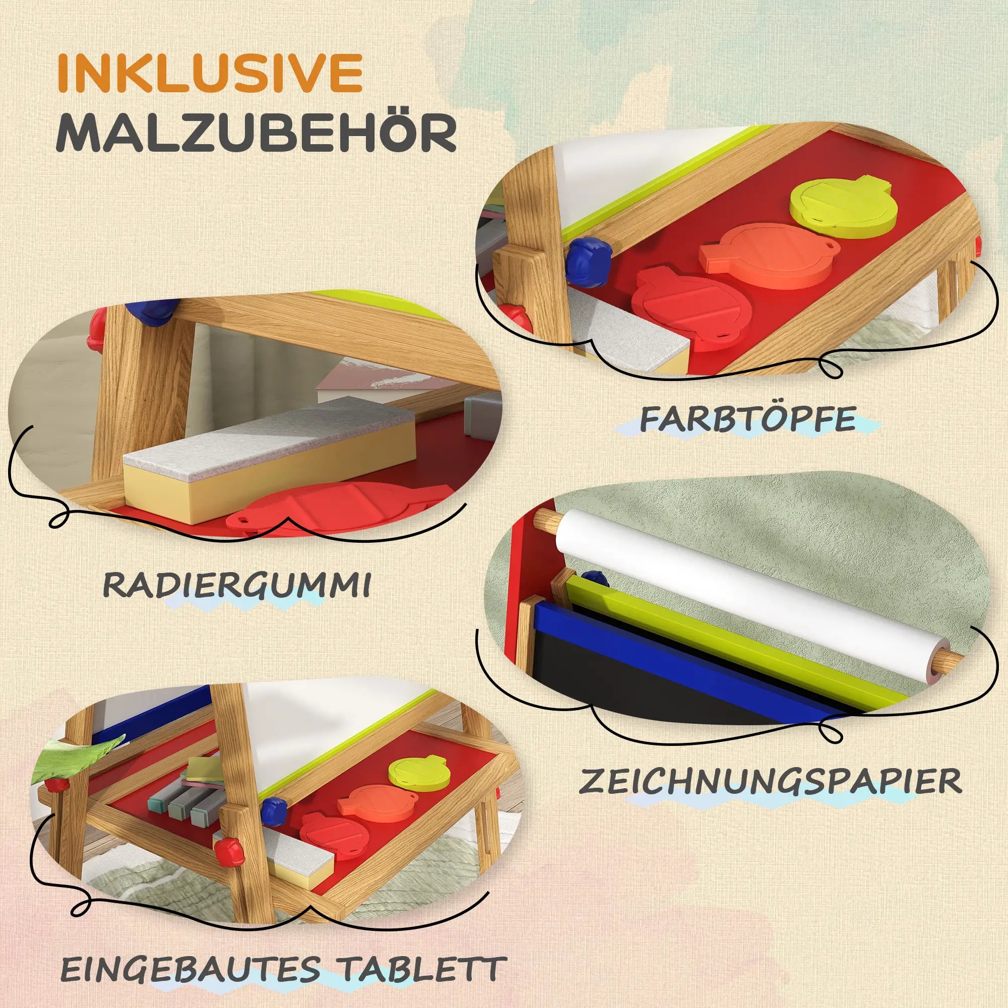 AIYAPLAY 3-in-1 Kindertafel höhenverstellbar – Naturholz