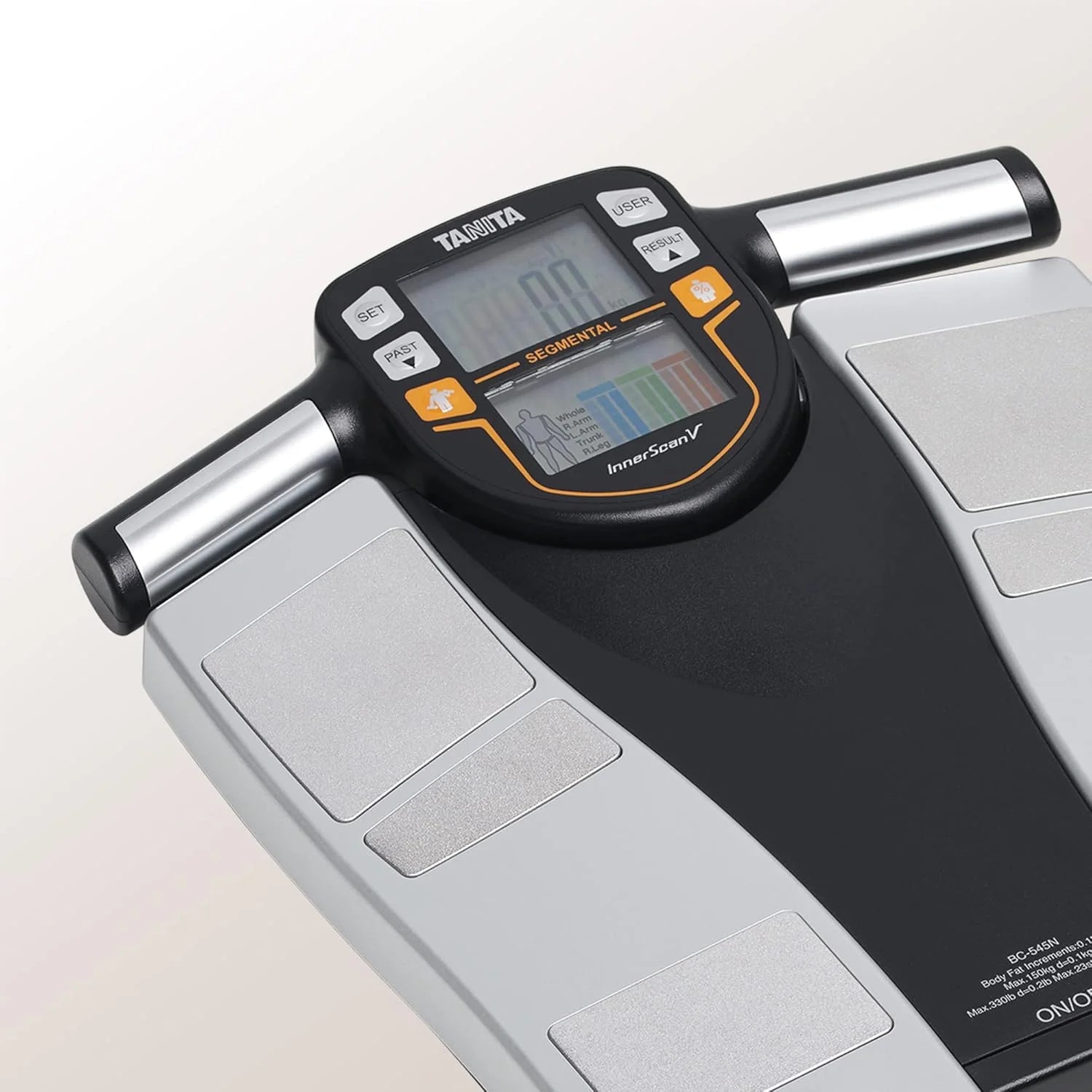 TANITA BC-545N Segment-Körperzusammensetzungswaage On Screen Messwerte pro Körperteil 10 Messungen Silber | 1er pack