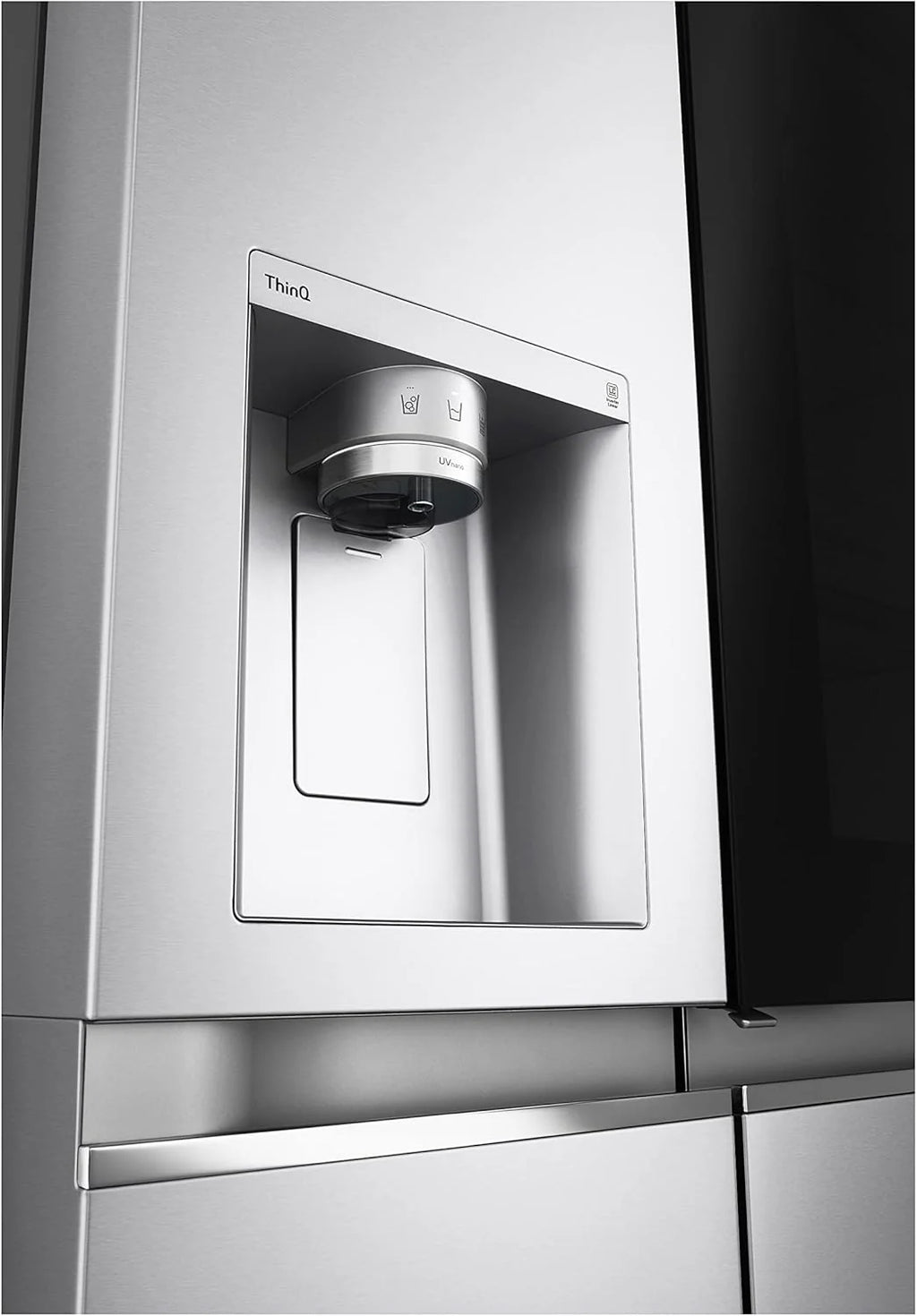 LG GSGV81PYLL Side by Side Kühlschrank, Klasse E, 635 L, Instaview, Kühlschrank mit Gefrierfach, Eis-, Crushed Ice- Wasserspender, Total NoFrost, Smart Inverter Kompressor, Wi-Fi