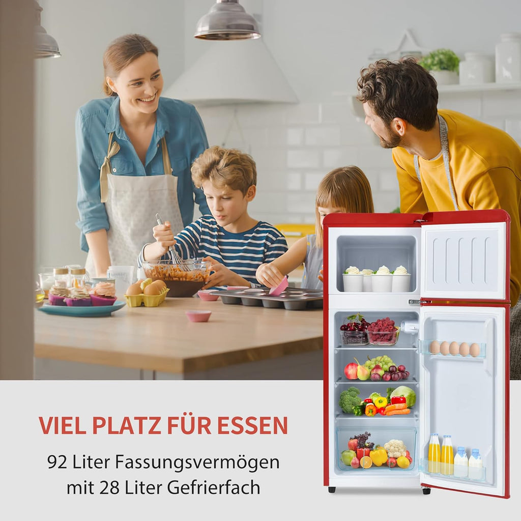 Merax Kühlschrank mit Gefrierfach, Kühl-Gefrierkombination, klein Kühlschrank mit 51L und Gefrierschrank 21L, Leise, LED, Glasablagen, Gemüsefach, Türablagen, für Küche, Wohnzimmer, Büro, Schwarz