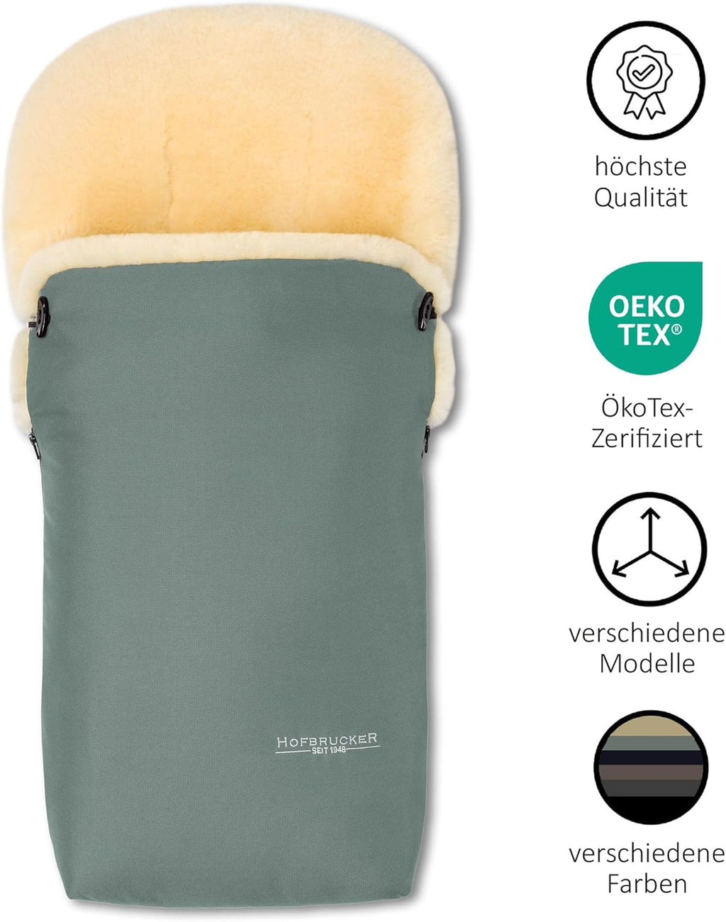 Hofbrucker Lammfell-Fußsack Putzi Kinderwagen, Buggy/Winterfußsack wind- & wasserabweisend/Warmer Fußsack Oberteil abnehmbar/echtes Lammfell/Made in Germany