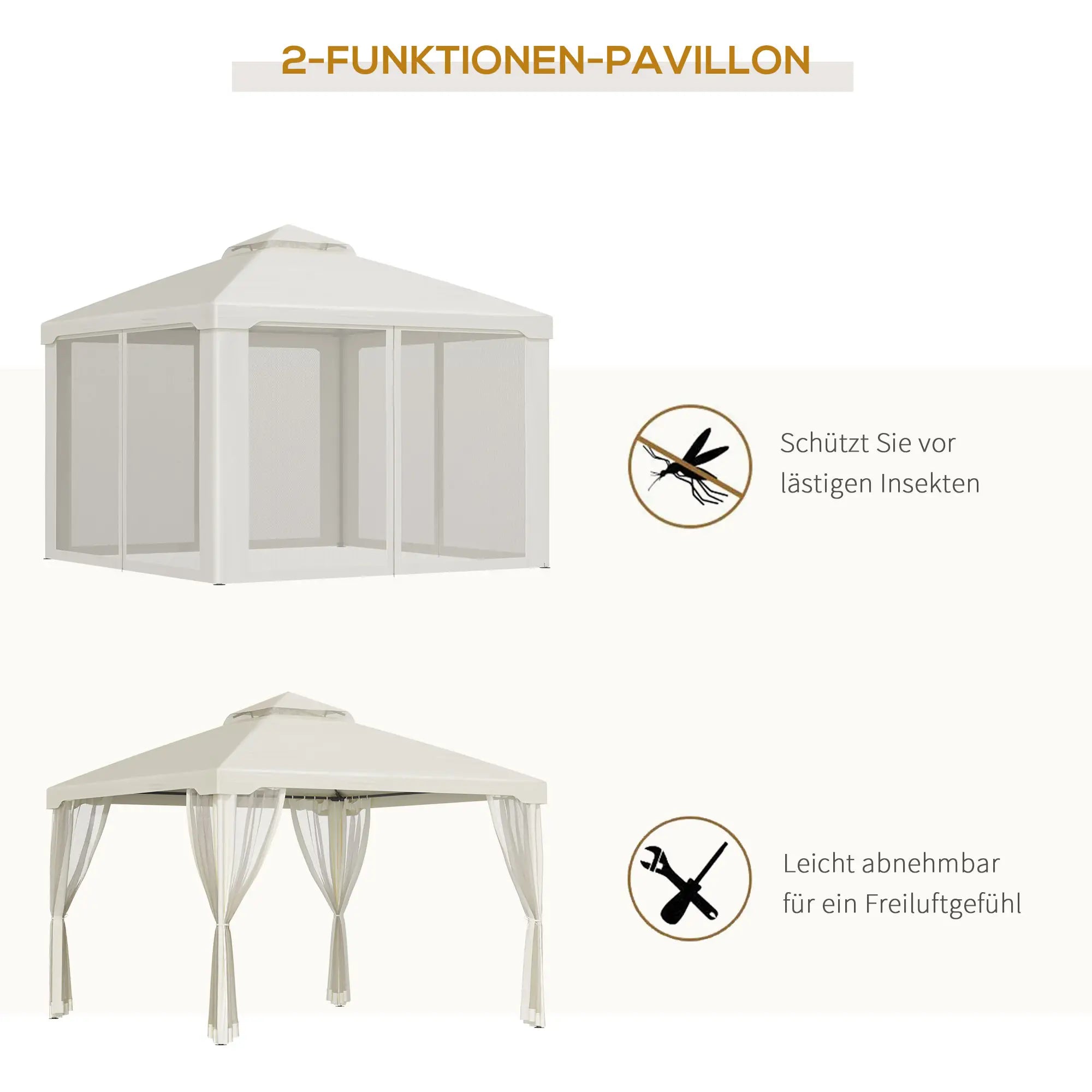 Outsunny Gartenpavillon Doppeldach Insektenschutz cremeweiß