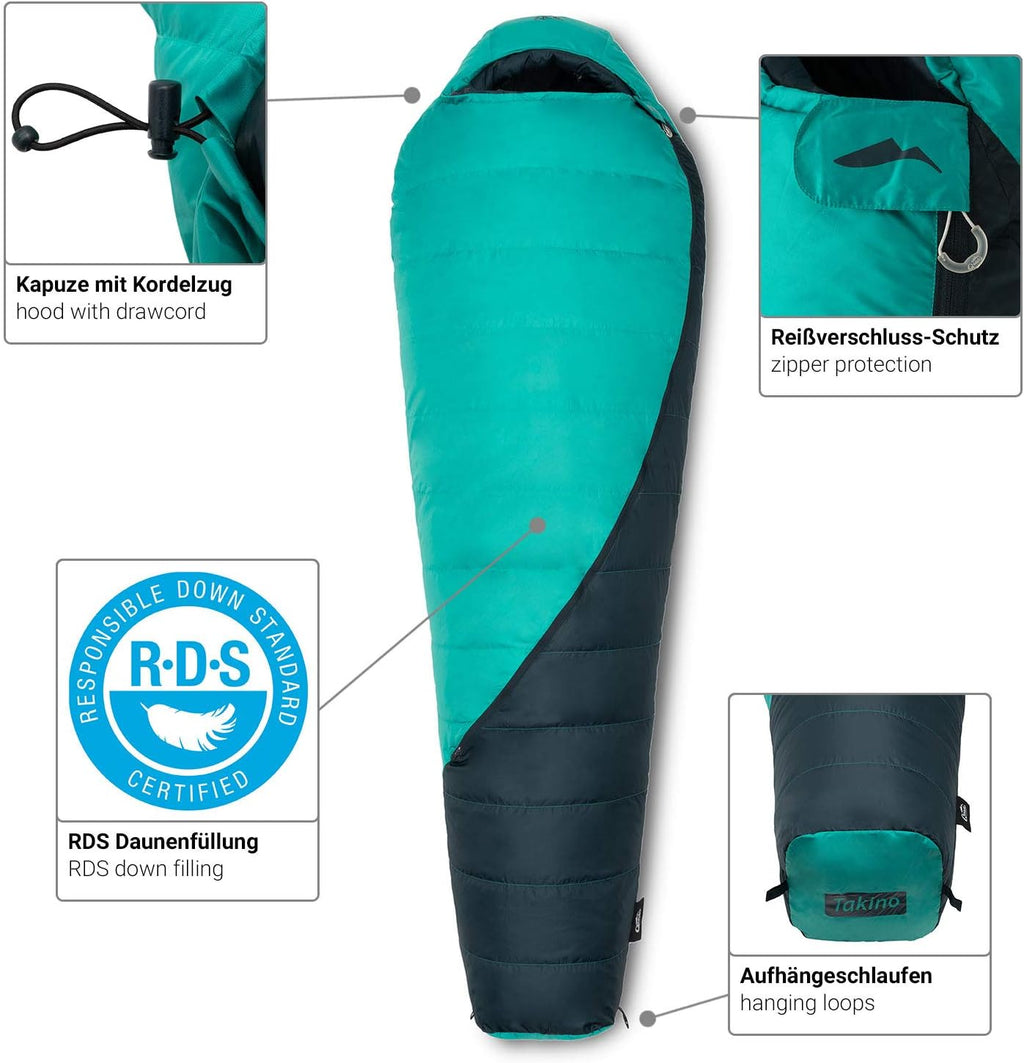 qeedo Takino Daunenschlafsack, Winterschlafsack (Gr. M & L) warm, klein & leicht