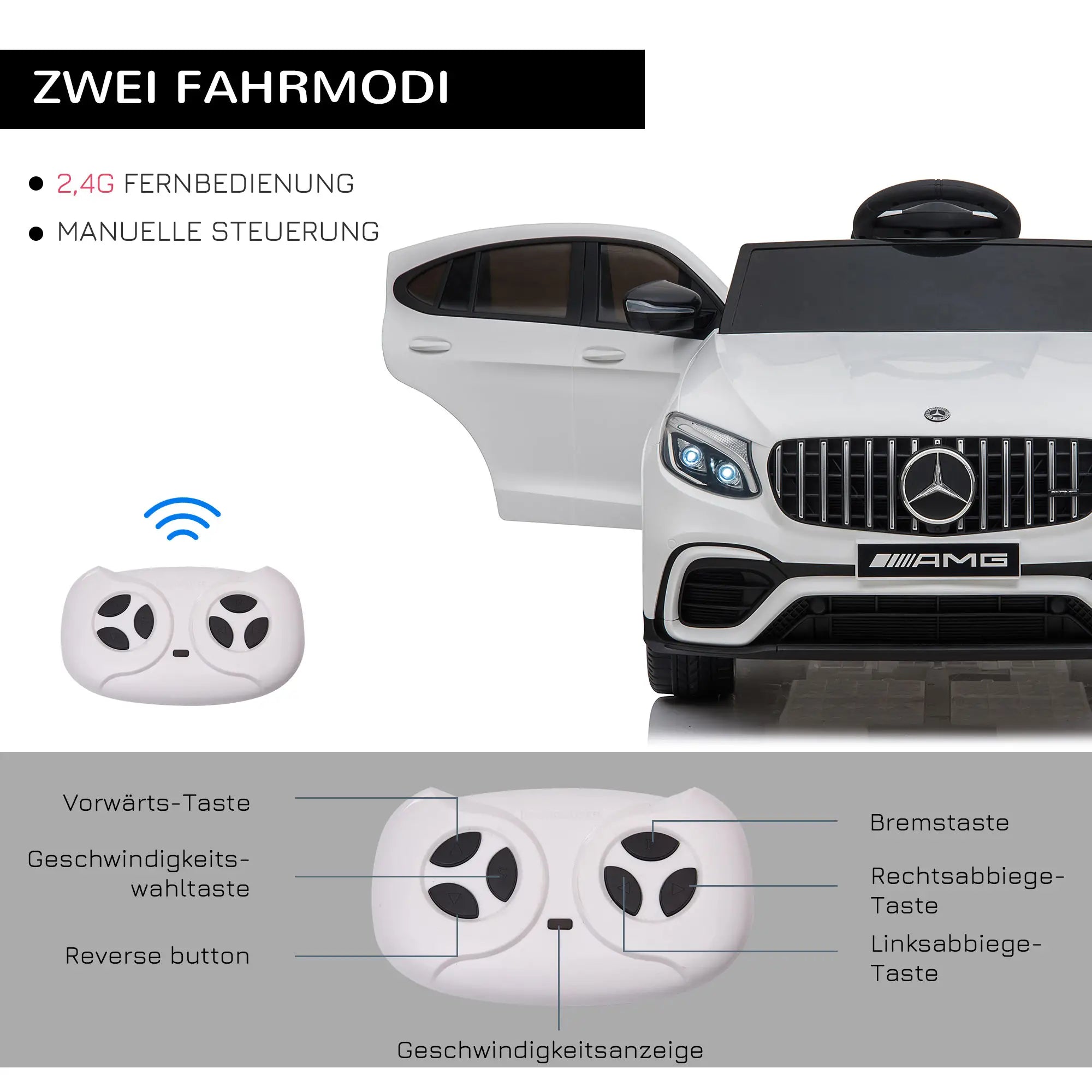HOMCOM Kinder Elektroauto Mercedes-Benz mit Fernbedienung & Sicherheitsgurt Weiß