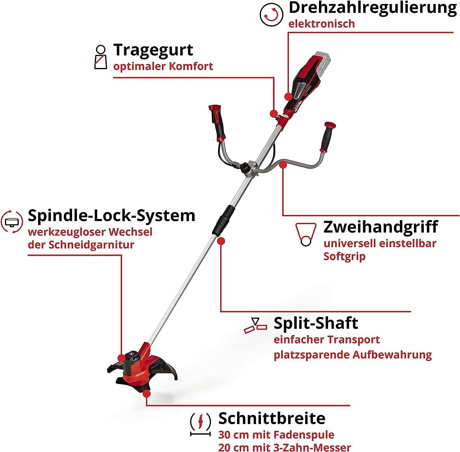 Einhell Akku-Sense AGILLO 18/200 Power X-Change (Lithium Ionen, 18V, 7.500 Umdrehungen/Min., Faden m. Tippautomatik/3-Zahn-Messer, Front-Motor, Bike-Handle, ohne Akku u. Ladegerät)