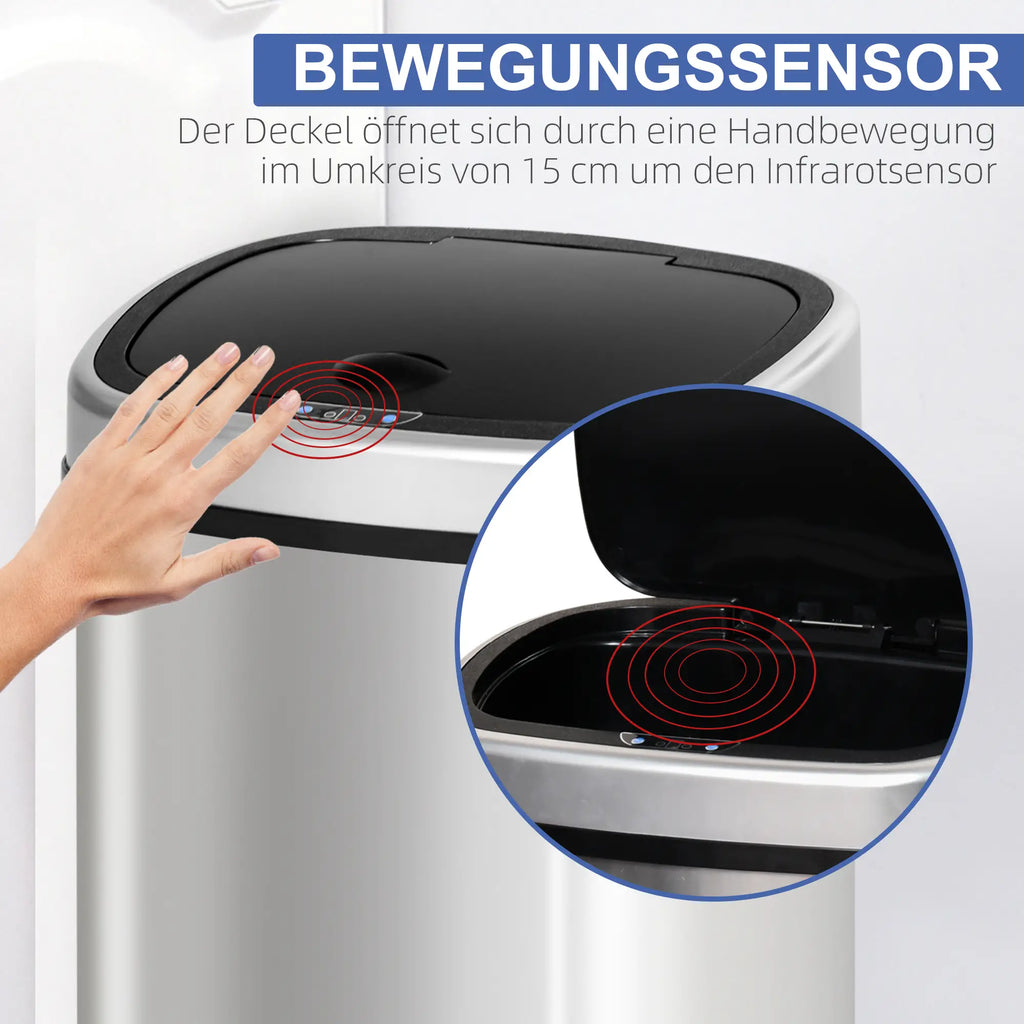 HOMCOM Automatik Mülleimer mit Sensor hygienisch Edelstahl